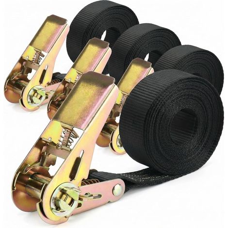4 Pièces 800kg Sangles d'arrimage à cliquet, Sangle à cliquet, 6 m x 25 mm, pour Moto, Voiture, remorque, Bagages (1/5)