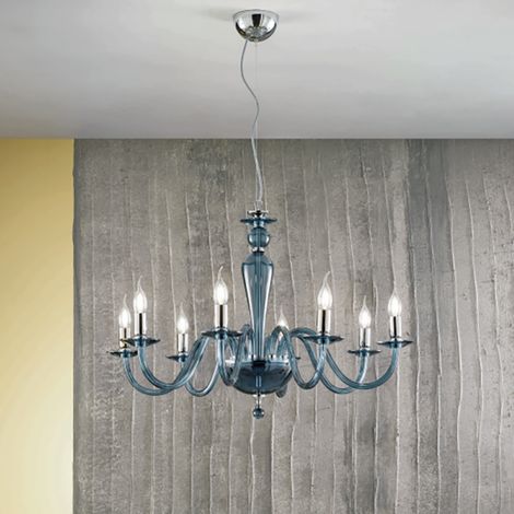 Lampada a sospensione D84 cm PAGANINI a 8 LUCI in vetro lavorato a mano OTTANIO (1/2)