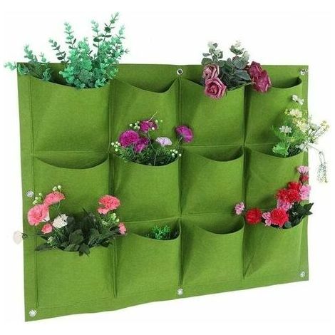 Plant Grow 12 Filztaschen zum Aufhängen von Pflanzen, abbaubarer vertikaler Topfbehälter, Beutel für Terrasse, Garten, Grün (1/5)