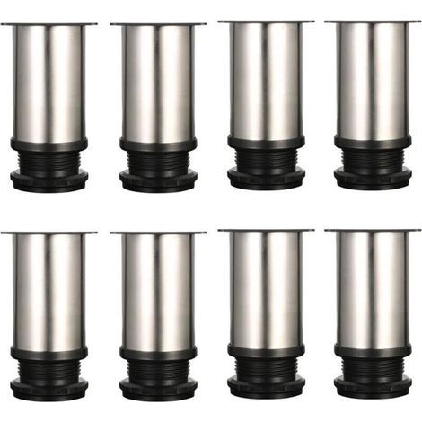 Lot de 8 Pieds de meubles, réglables Pied pieds de meubles - Chrome Métal - Hauteur réglable (Total: 80-95mm) (1/4)