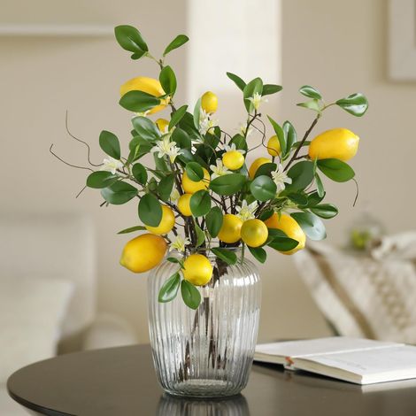 8 Têtes Branches de Citrons Artificielles, 48 cm Bouquet de Citrons Faux, Branches de Citron Artificiels pour Cuisine, Salle à Manger, Chambre à Coucher, Table (1/5)