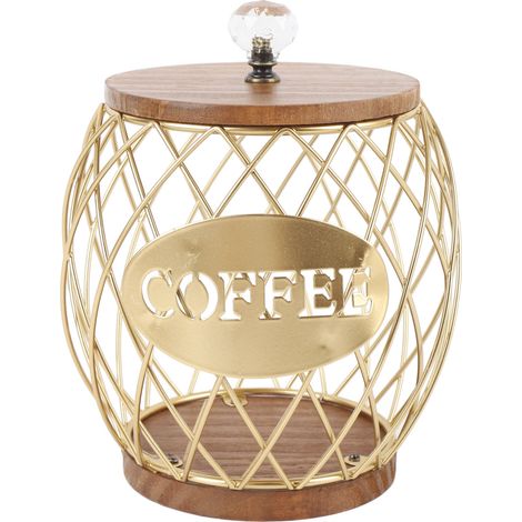 BAFOVY Rack de Rangement de Capsule de café de Grande capacité, Support de Gousse de café avec Base en Bois, Panier de Capsule en Fer pour Barreau de Domestique (GOLD). (1/5)