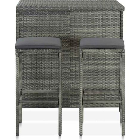 Lot de 3 Tabourets de Bar en Résine Tressée, Chaises Hautes Grises pour Comptoir (1/5)