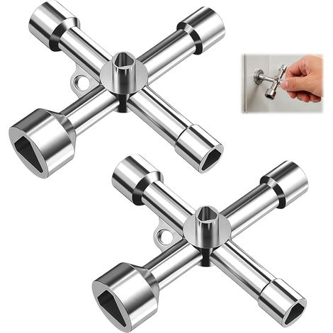 2 Pièces Clé Triangulaire Multi Usage avec 4 Voies, Clés Universelles 4 en 1, Clé Triangulaire Poubelle Universelle, 5 Tailles (5 mm/8 mm/9 mm/10 mm/13 mm), Compteurs de Gaz, Valves et Armoires (1/5)