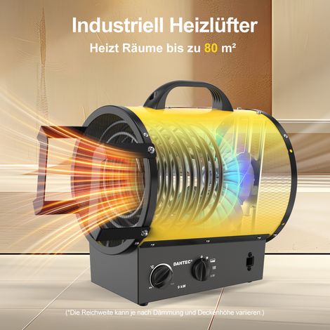 DAHTEC Tragbarer Industrieheizer 9000W GELB - Gebläseheizer mit Griff, Thermostat & Überhitzungsschutz - Ideal für Bau, Garage, Zuhause (1/5)