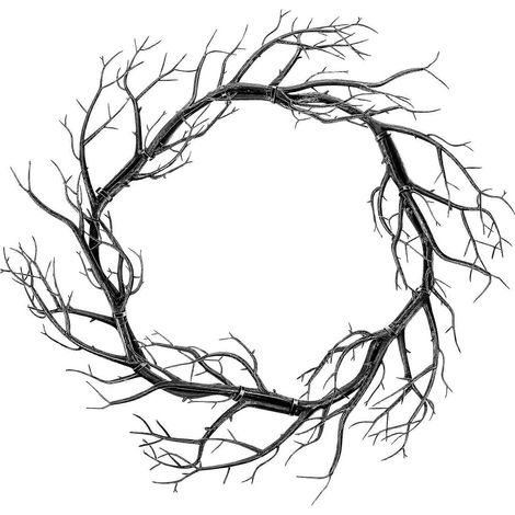 Couronne de branches artificielles d'Halloween, guirlande de 2 brindilles noires à suspendre à l'intérieur (1/5)