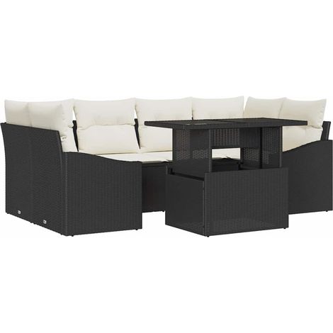 Garden Sofa Set with Storage 7 pcs Black Poly rattan vidaXL (1/5)
