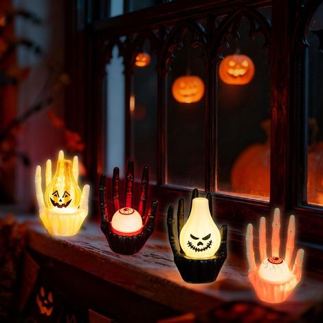 Deco Halloween Bougie Sans Flamme,4 Pièces photophores décoratifs pour Halloween pour intérieur et extérieur (1/5)