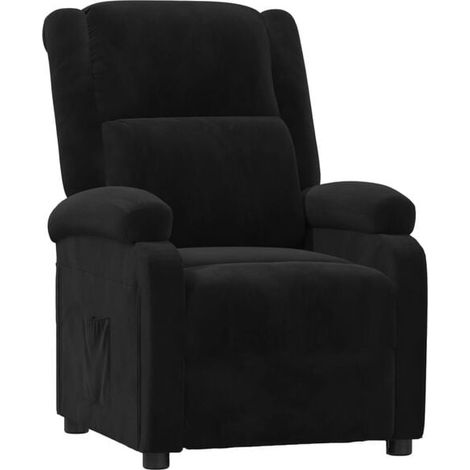 Chaise longue en velours noir – Canapé relax design élégant pour salon, dossier inclinable et repose-pieds rétractable, confort maximal (1/5)