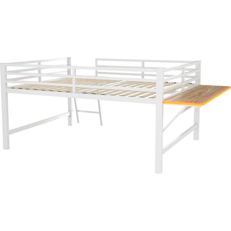 Letto a soppalco 140x200 cm in metallo bianco con scrivania pieghevole, scala e LED (1/5)