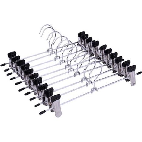 Lot de 10 cintres à pantalons en acier inoxydable avec 2 clips réglables, pour suspendre et organiser les pantalons (1/5)