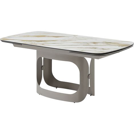 Tavolo da pranzo allungabile da 6 a 10 persone in ceramica, vetro temperato e metallo talpa - Effetto marmo bianco - DAVULO di Maison Céphy