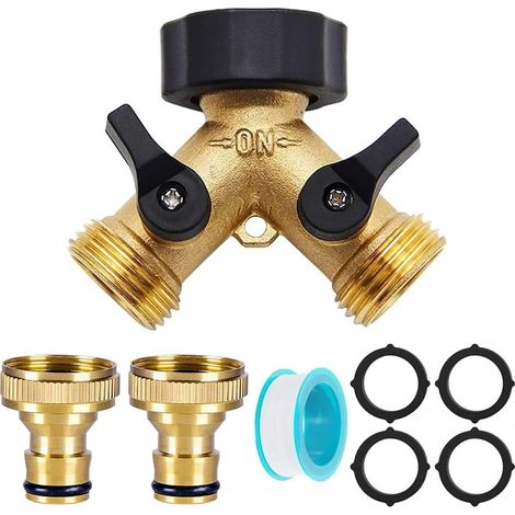 1 Distributeur Eau 2 Voies 3/4", Robinet Métal, Vannes Indépendantes, Raccord Tuyau, Lave-Linge Jardin