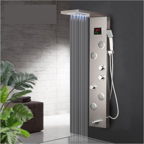 Ensemble de douche mitigeur thermostatique intelli Robinet de douche de salle de bains à LED, système de massage corporel à panneau d'affichage numérique de la température, robinets de colonne de douc (1/5)