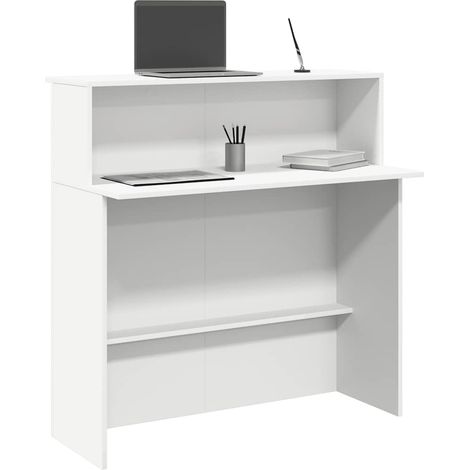 Vidaxl – Bureau de réception blanc 100x50x103,5 cm – Bois d'ingénierie – Rangement intégré – Design pour espaces professionnels