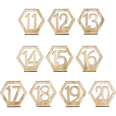 Lot de 10 panneaux décoratifs hexagonaux en bois numérotant les chiffres de 10 à 20. (1/5)