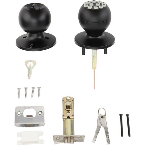 Poignée de porte à clavier avec serrure et clé, poignée de porte électronique ronde à bille pour porte de 35 à 55 mm d'épaisseur, appartement, bureau, garage, noir (1/5)