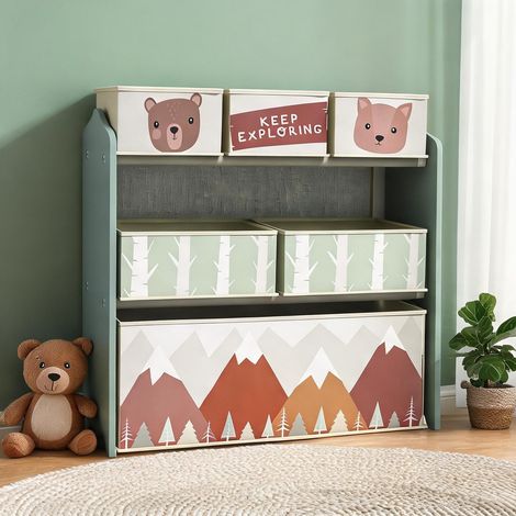 Meuble de rangement enfant en MDF avec 6 boîtes en tissu 63 x 30 (1/5)