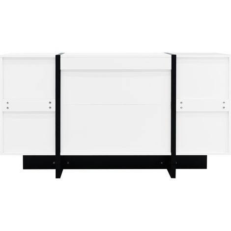 Credenza bianco lucido con 2 ante e 4 cassetti, 150 x 40 x 80 cm, design moderno (1/5)