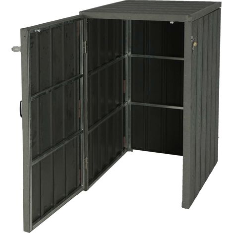 XL 1er-/2er-WPC-Mülltonnenverkleidung HHG-025, Premium Mülltonnenbox, Metall Holzoptik, erweiterbar grau