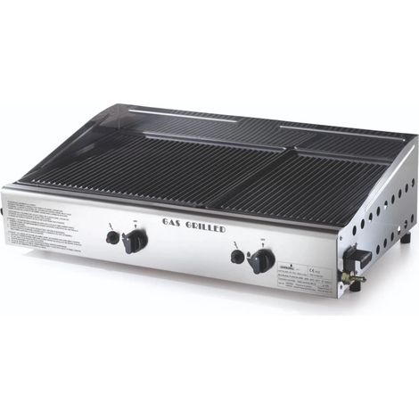 barbecue a gas ompagrill con plancha doppia rigata 2 bruciatori 70,5x44x21,5 cm