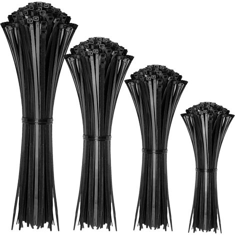 Attaches Rapides - Nylon Résistant UV 400 Pièces - 10 cm 15 cm 20 cm 30 cm - Pour Gestion Câbles Électriques et Travail Jardin - Noir