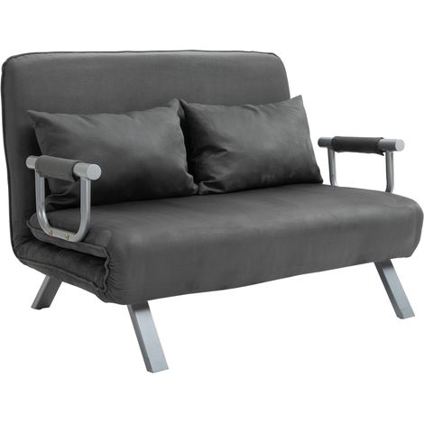 2-Sitzer Schlafsofa mit Armlehne 65x69x80cm 3-in-1 Schlafsessel, Gästebett, Klappmatratze, Wildlederimitat, Grau (1/5)