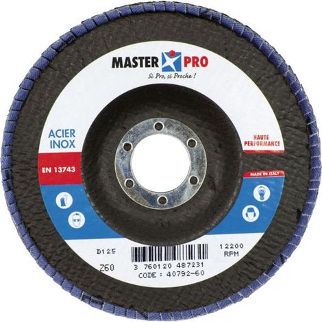 10 Discos de láminas de acero y acero inoxidable MP diámetro 125 grano 120, soporte de fibra de vidrio plano