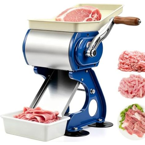 Trancheuse à Viande, Trancheuse Manuelle avec écartement des Lame de 5 mm  Machine à Découper la Viande pour Trancher Raper et Couper en Dés avec Plateau de Viande pour Cuisines Boucheries Restaurants (1/4)