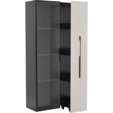 Vitrina multifunción de 160 cm en MDF con puertas de vidrio templado, LED y ruedas (1/5)
