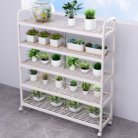 Rack A Chaussures 4 Niveaux Avec Roulettes - Structure En Tube Metal Et Connecteurs Plastique - Pour Entrée Cuisine Salon Bureau - 88 5 X 51 X 20 Cm - 1 Piece (1/5)