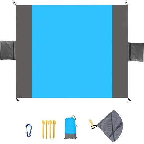 Tapis de Plage Imperméable 210 x 200 cm, 6 Couches Couverture de Plage Imperméable Anti-Sable avec 4 Piquets, Poignée de Transport, Tapis Plage Pliable et Lavable pour Camping, Randonnée, Pique-Nique (1/5)