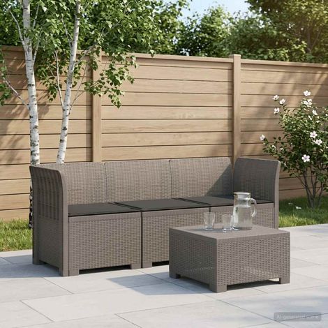vidaXL 3-Seater Garden Sofa with Cushions Rattan Look PP Light Grey (1/5)