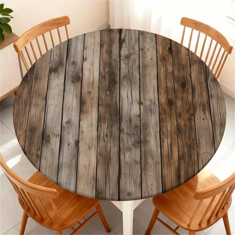 Nappe lavable 90 cm ronde, imperméable, élastique, résistante aux intempéries, aspect bois