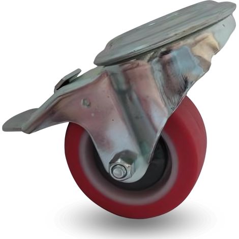 Rueda giratoria, juego de ruedas, freno, 80 mm, 150 kg, bppu, 0805, ROJO, poliuretano (1/5)