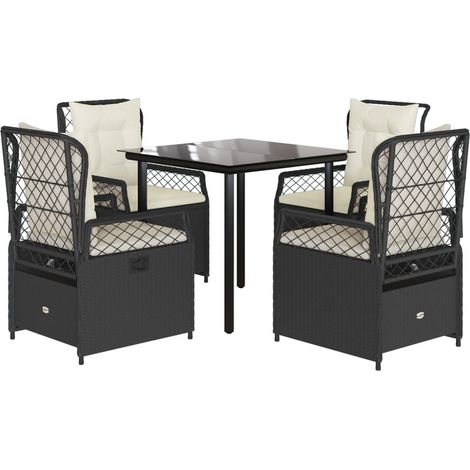 Ensemble à manger de jardin coussins 5pcs  Mobilier de jardin Noir Résine tressée (1/5)