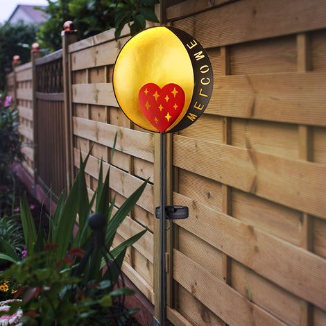Décoration solaire prise de jardin lampe solaire LED lampe de jardin lampe de jardin sur piquet, Welcome, métal noir or rouge, blanc chaud, DxH 17x 78,5 cm (1/5)