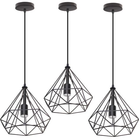 Lustre Suspension Vintage E27 Lampe Suspension Forme Diamant Créative Éclairage de Plafond Réglable Noir Ø25CM - 3Pcs (1/5)