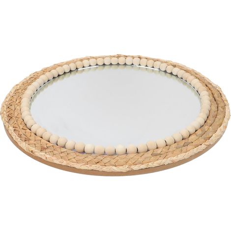 Miroir Suspendu Rond à Motif Tissé en Verre Vintage Rustique pour Salon ou Couloir Décoration Murale en Corde Nature Khaki (1/5)
