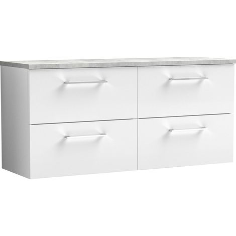 Nuie Arno Wall Hung 4-Drawer Vanity Unit with Bellato Grey Worktop 1200mm Wide - Gloss White (1/4)