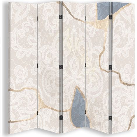 Paravento bilaterale, Delicato motivo in beige - 180x170 (1/5)
