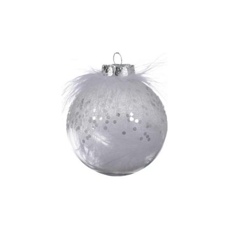 SFERA NATALIZIA 8CM TRASPARENTE CON PIUME