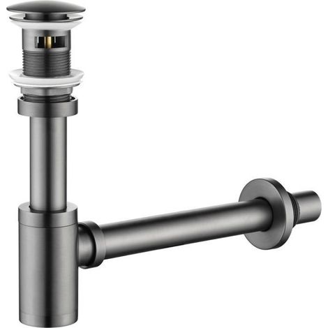 Kit Siphon P Laiton Gris avec Trop-Plein - Bonde Lavabo 1-1/4" - Hauteur Réglable - Installation Facile (1/4)