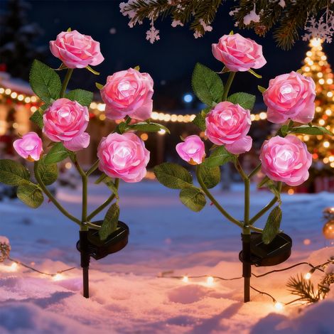 Solar-Gartenleuchten - Solar-Wegeleuchten, dekorative LED-Solarleuchten für den Außenbereich mit 10 rosa Blüten, für die wasserdichte Dekoration von Rasen und Gartenwegen (Rosa) (1/5)
