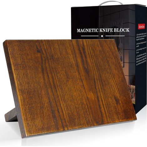 Magnetic Knife Block Multifunction Knife Holder No Knife, Ash Wood for Kitchen Countertop - 13.1" x 9.2" (1/5)