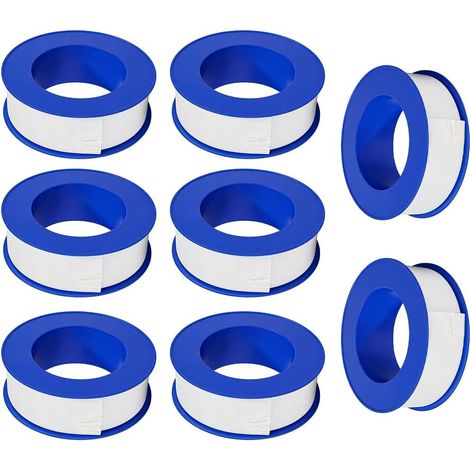 Lot de 8 Rouleaux de ruban D'étanchéité, Ruban Etancheite Plomberie, Pour joints à plumbing, pour Plomberie, Robinetterie, Résistant aux Températures Extrêmes et à l'Humidité, 12mm x 10m (1/5)