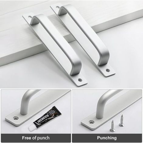 2-teiliges selbstklebendes Möbelgriffset, Schrankgriffe, Küchengriffe, Türgriffe für Kleiderschränke, Schiebetüren, Balkontüren (212 mm, Silber) (1/3)