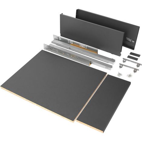 Emuca – Kit tiroirs de cuisine et salle de bain – Hauteur 178 mm – Module 450 mm – Capacité 40 kg – Guides à fermeture amortie – Panneaux en mélamine gris anthracite (1/10)