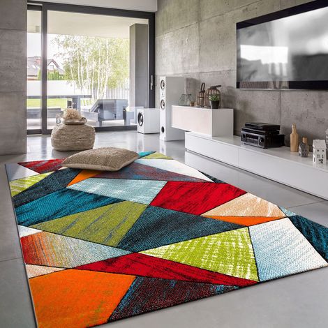 Tapis De Salon Poils Ras Moderne Motif Geometrique 3D, Dimension:80x150 cm (1/5)