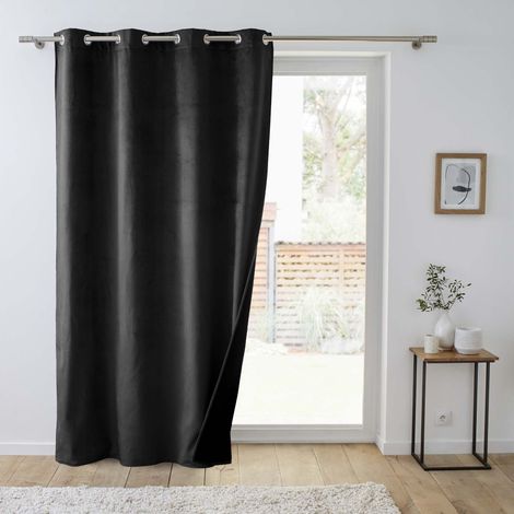 Rideau tamisant isolant thermique a oeillets 140 x 260 cm velours relief Polarchic Noir (1/4)